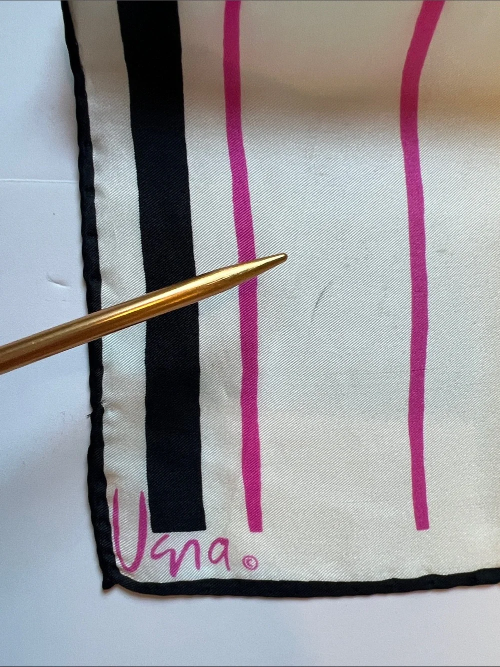 Vintage Vera Neumann scarf pink lime & black striped  25” X 24” hand rolled